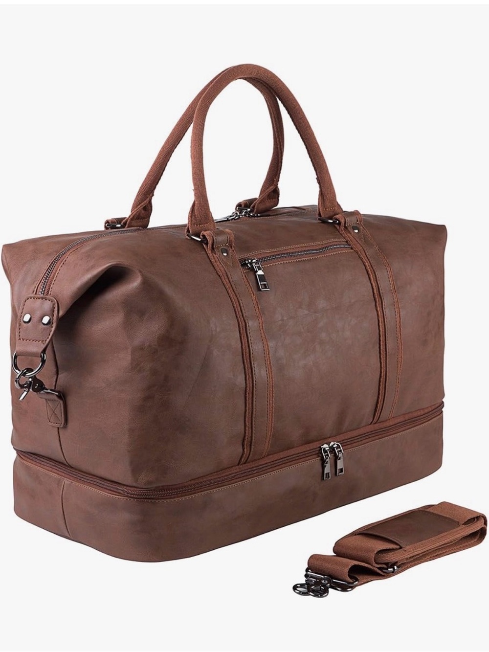 Seyfocnia Unisex Brown Oversized Leather Weekender Bag - Travel Duffle Bag NWT